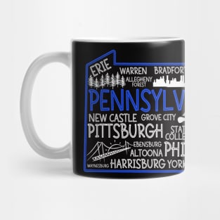 Lancaster Pennsylvania cute map, Erie, Bethlehem, Levittown, Harrisburg, Hershey Mug